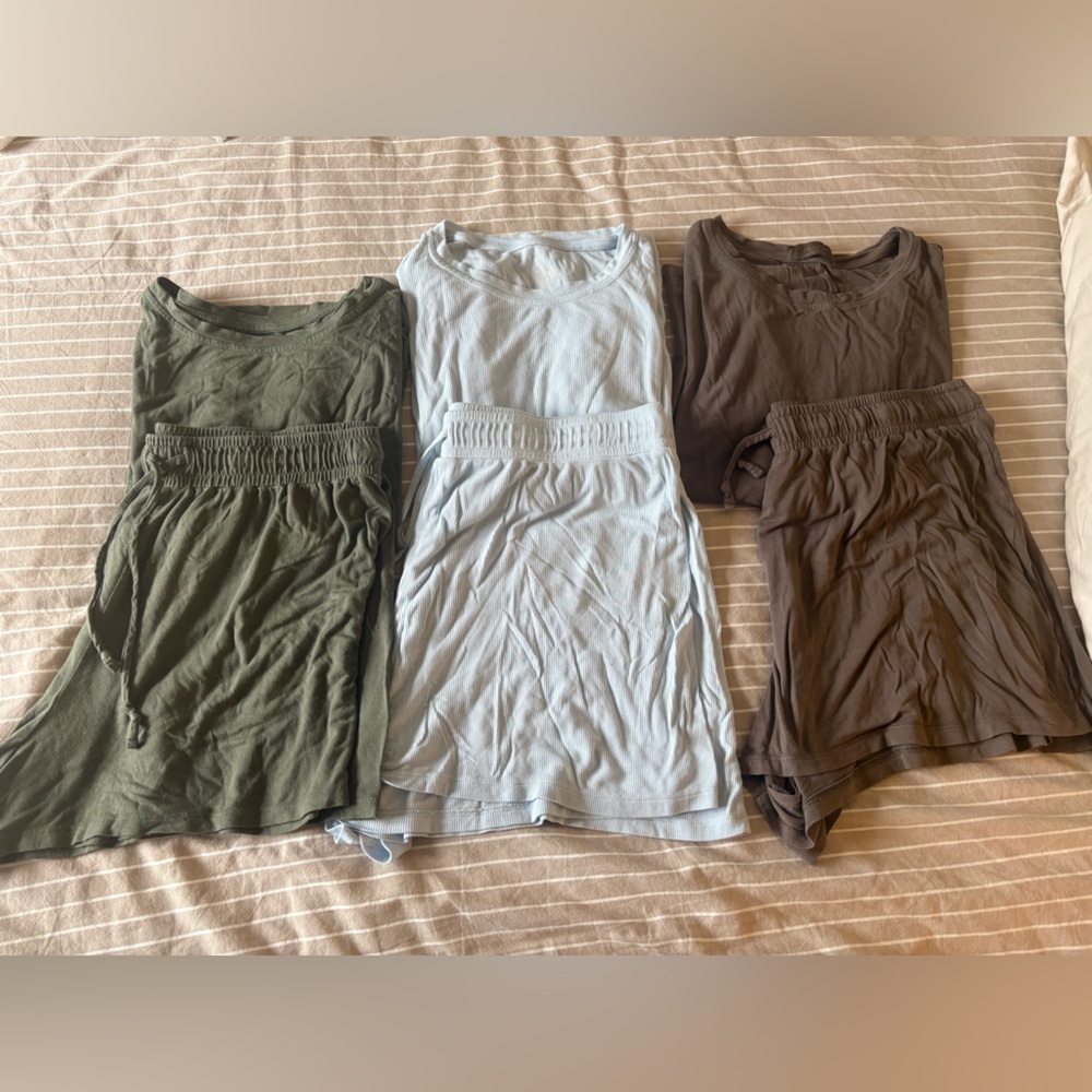 THREE nuuds Women's Pajama Set - Olive, Sky Blue, Chocolate- Bundle